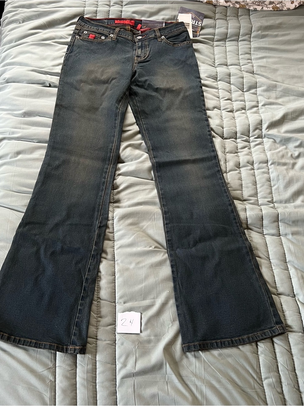 VTG Bongo Dark Indigo-to-Black Flared Jeans with Red Accents